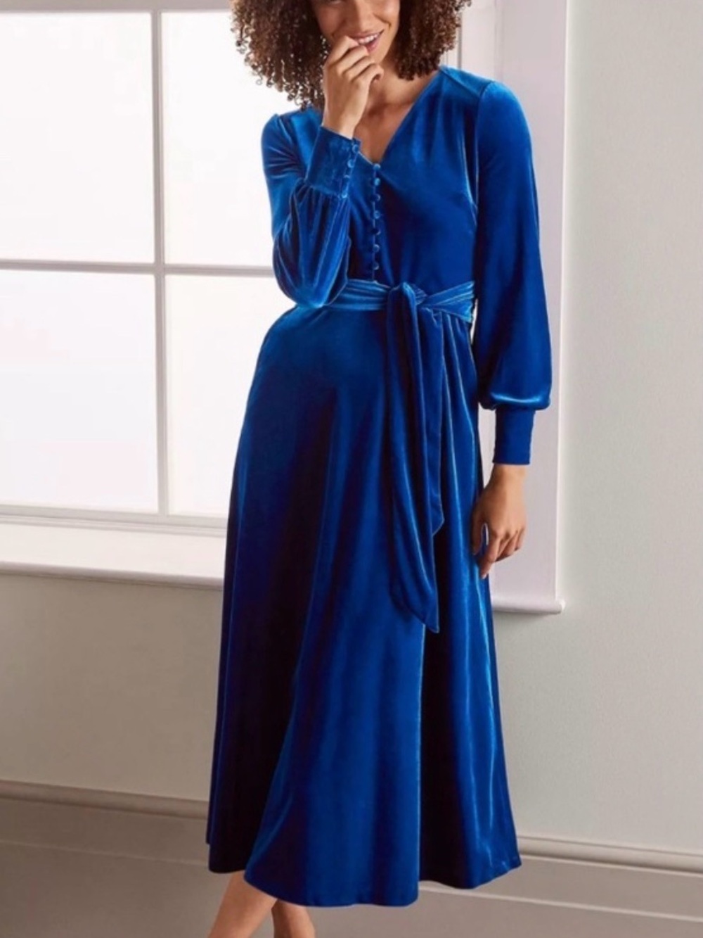 Boden Royal Blue Velvet Tie-Waist Maxi Dress Fall